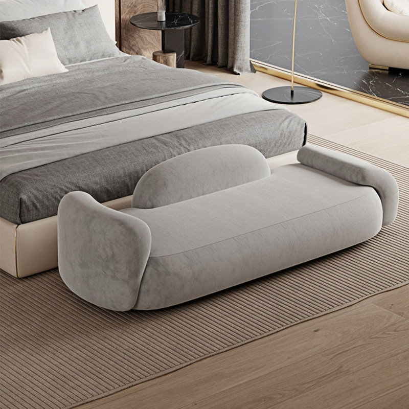 Banc rembourré en mélange de polyester Harnam, Grège, H 21,65 po x l 47,24 po x P 19,68 po
