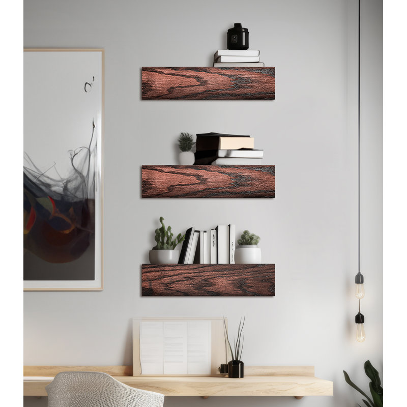 3 tablettes flottantes en chêne, H 6 po x l 66 po x P 7 po