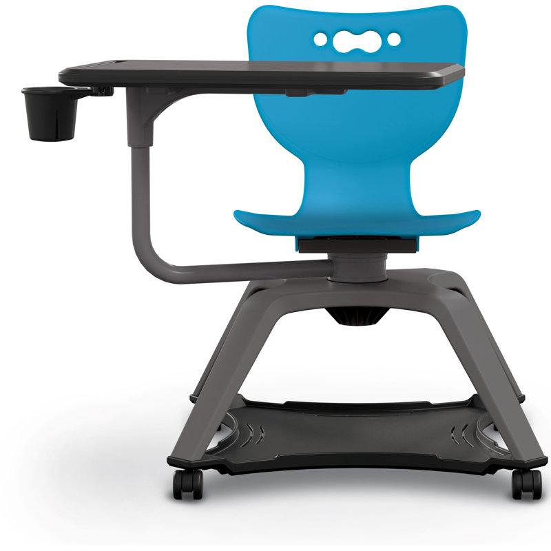 Chaise de bureau à tablette avec porte-gobelet et roulettes Hierarchie Enroll, Bleu