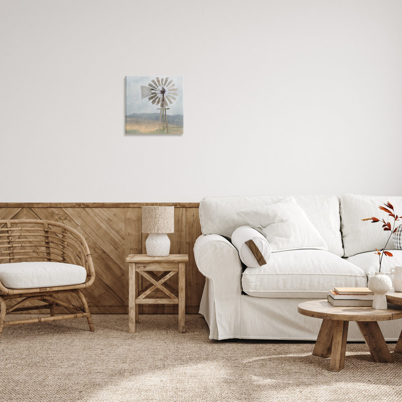 «Neutral Blue Windmill Breeze Farmyard» par Kimberly Allen, impression, H 17 po x l 17 po