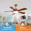 Ventilateur de plafond 52 po à 5 pales en bois avec lumière, télécommande APP et moteur CC réversible-132784183