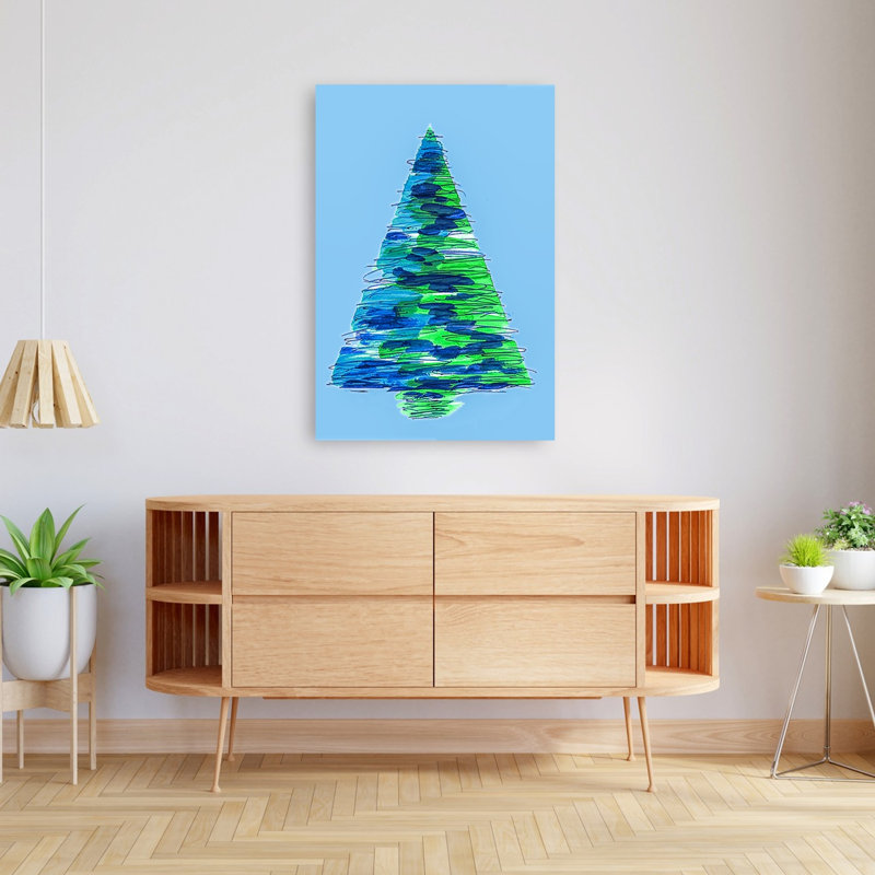 Arbre de Noël abstrait, arbre de Noël coloré et audacieux, impression d'art mural pour paysage d'hiver, H 48 po x l 32 po