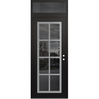 C16 à gauche 36 po X 96 po Panneau d'entrée en verre argenté noir et noir à panneau avec porte d'entrée avant en verre à miroir