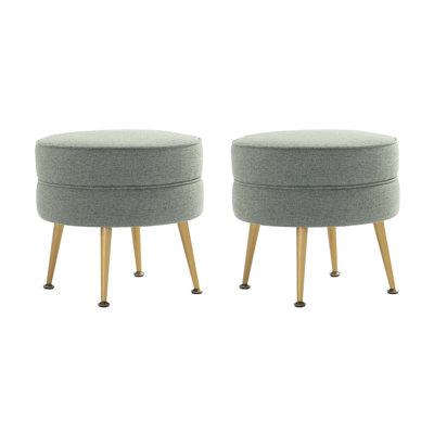 Bailey Mid-Century Modern Woven Polyester Blend Upholstered Wood Ottoman in Sage Green with Gold Legs