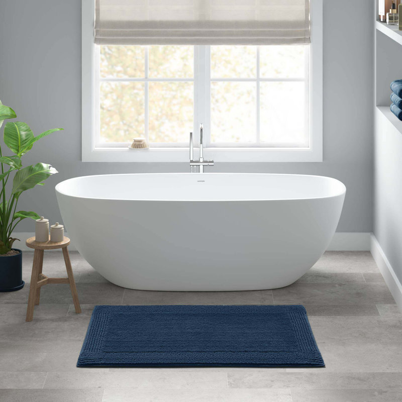 Tapis pour salle de bain réversible 100% coton 24 GSM 36 "bleu, L 60 po x l 24 po, Marine