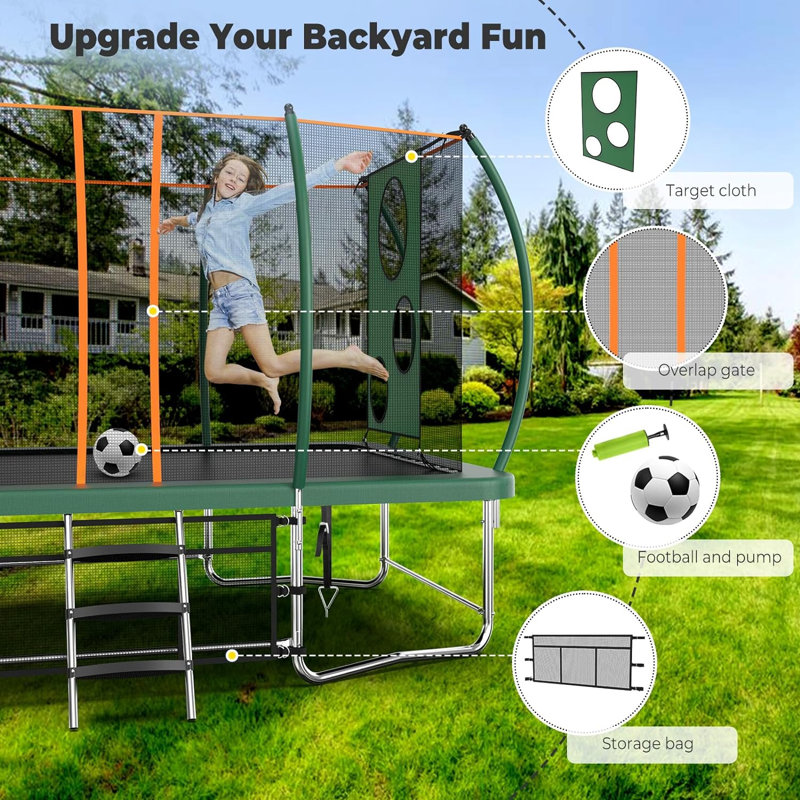 Trampoline rectangulaire d'extérieur de 14 pieds pour enfants et adultes, trampoline rectangulaire avec poteaux courbés