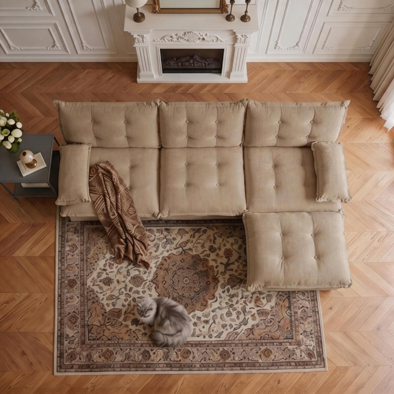 Canapé modulaire en L 107 po avec repose-pieds et siège profond L 107 po, Light coffee Chenille