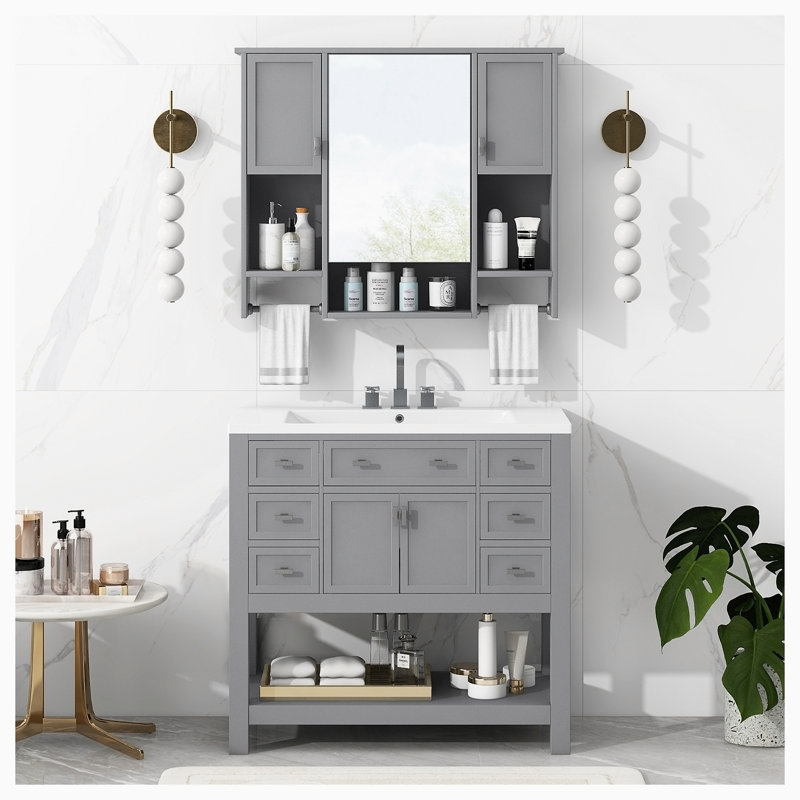 1 meuble-lavabo simple avec comptoir Lazos, Gris