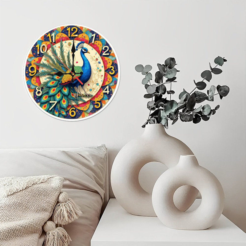 Colourful Peacock Clock