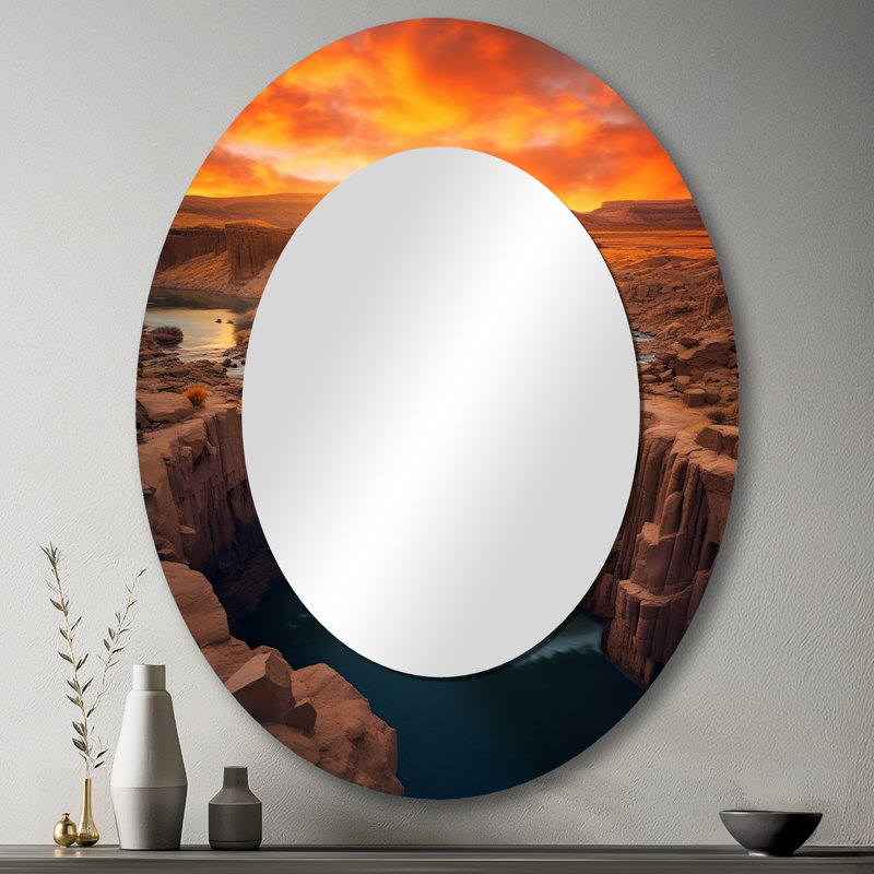 Coucher de soleil sur les chutes de Shoshone, Idaho - Miroir décoratif paysager ovale sur métal, 43 po x 33 po