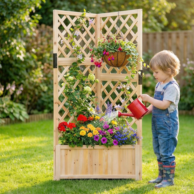 140cm H x 50cm W Wood Lattice Panel Trellis, Beige