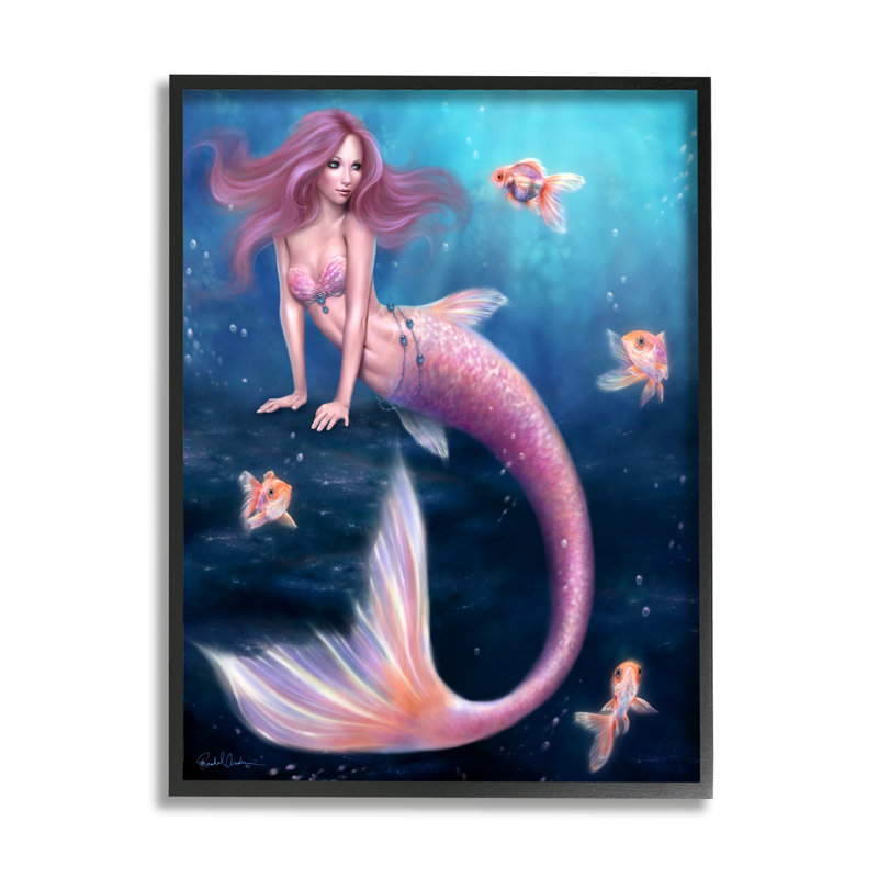 Aurélie, sirène dans la mer, Giclée encadrée noir minuit, H 30 po x l 24 po x P 1,5 po