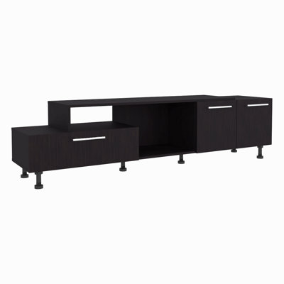 Athol  69" Wide  Two-Tier Tv Stand Black  With One Pull-Down Door Cabinet, One Double-Door Cabinet And Two Shelves, Cable Management, Living Room  Black Wengue