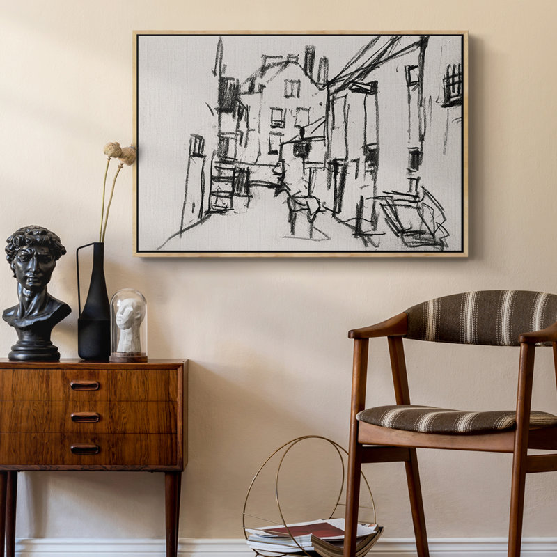 Toile tendue encadrée rétro avec croquis rétro, 17" H x 25" W x 2" D, Natural Floater Framed Canvas