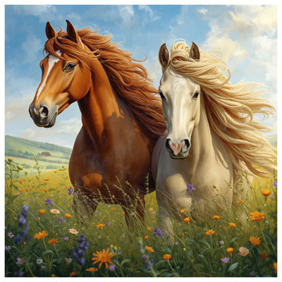Two Horses In Meadow Canvas Gallery Wrap in Many Sizes