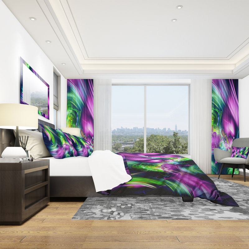Green and Purple Shine - Ensemble de housse de couette abstrait - Polyester en microfibre