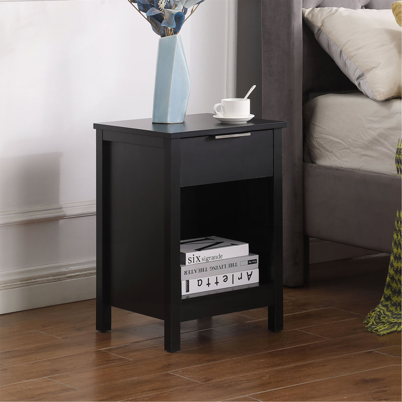 Table de chevet avec tiroir, table de bout à 3 niveaux avec tiroir de rangement et tablette, table de chevet moderne pour chambre à coucher, salon - noir rétro