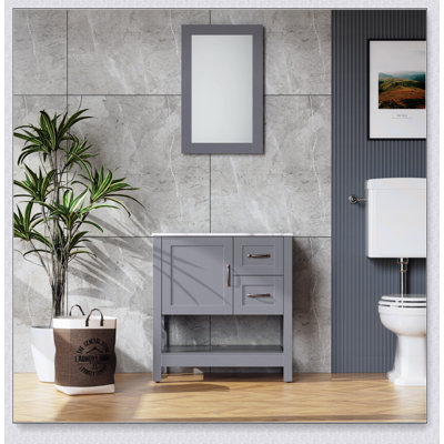 Meuble-lavabo gris 30 po avec miroir et plateau seulement