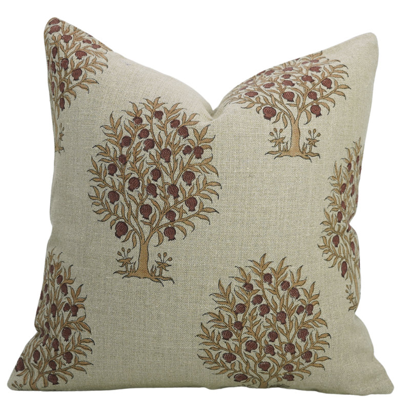 Anar Floral Block Print Linen Square Pillow Cover, 22" x 22"