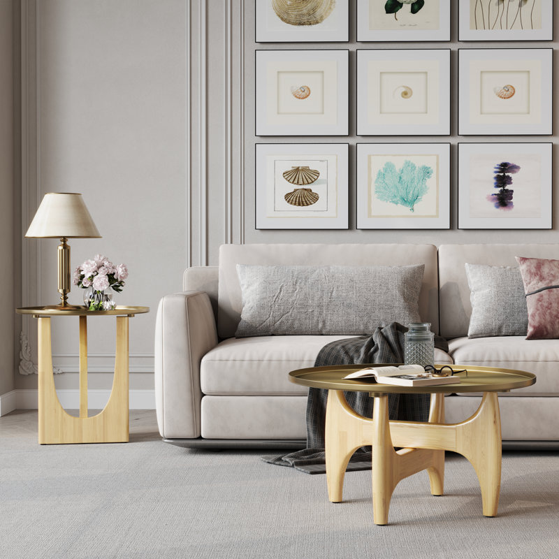 Ensemble de tables basses rondes, 2 pièces: table basse, table de bout, Beige