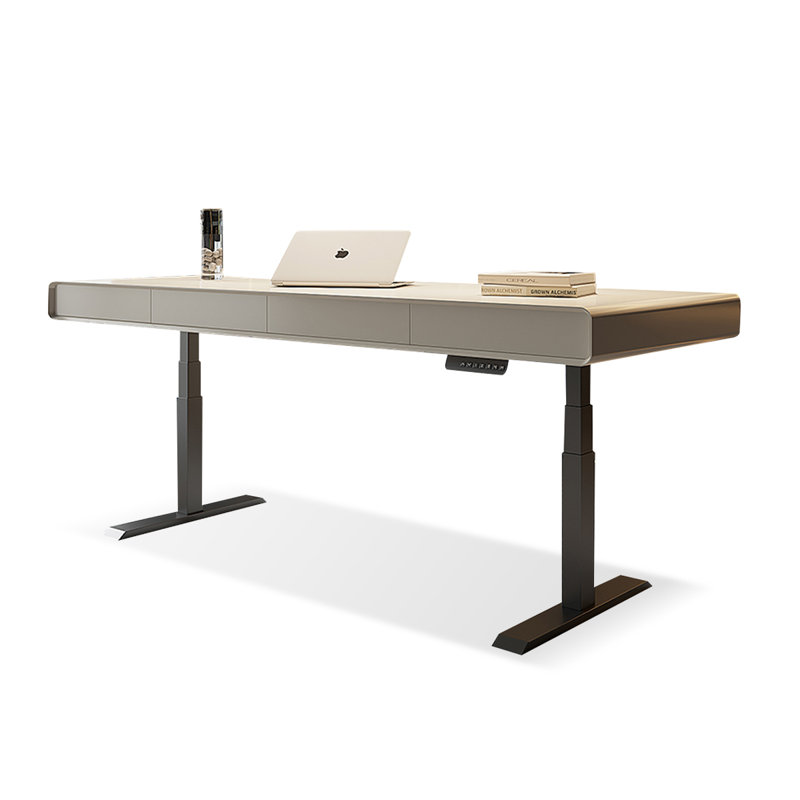 Bureau rectangulaire en bois manufacturé à 4 tiroirs couleur champagne, H 28,74 po x l 70,87 po x P 27,56 po