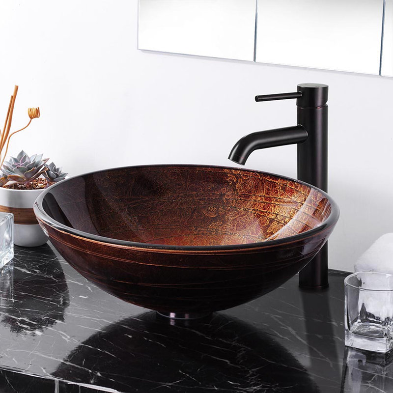 Tempered Glass Circular Vessel Bathroom Sink, Bronze