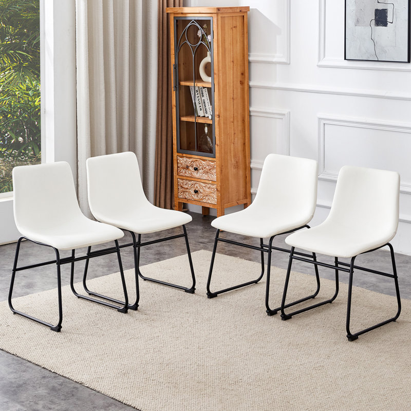 Set of 4 Vintage Industrial Bar Stools with Upholstery and Metal Frame, White Faux Leather 