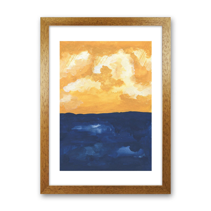 Horizon Abstract Sea by Pixy Paper - Print, 59.4cm H x 42cm W x 3cm D, Oak Framed