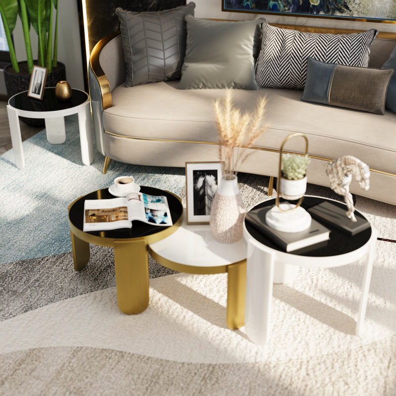 Luxury 4 In 1 Gold Coffee Table, 4-Piece Round Nesting Coffee Table Set Of 4, Gold Coffee Table For Living Room, Apartment, Office, Small Space