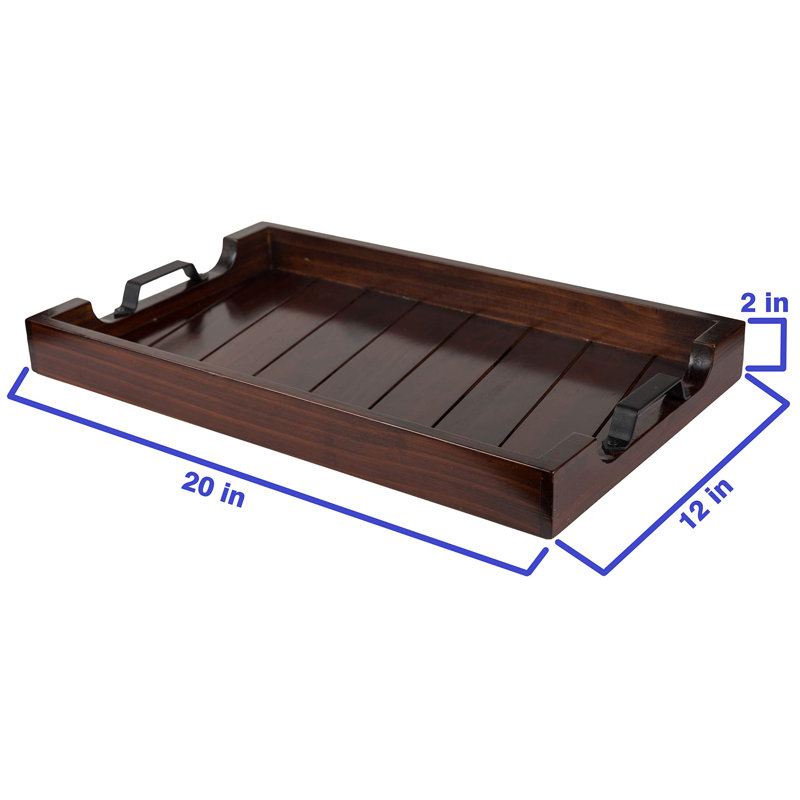 Wooden Serving Tray With Handle, 20” X 12’’, Wooden Tray With Handles, Serving Tray With Handles, Dark Brown