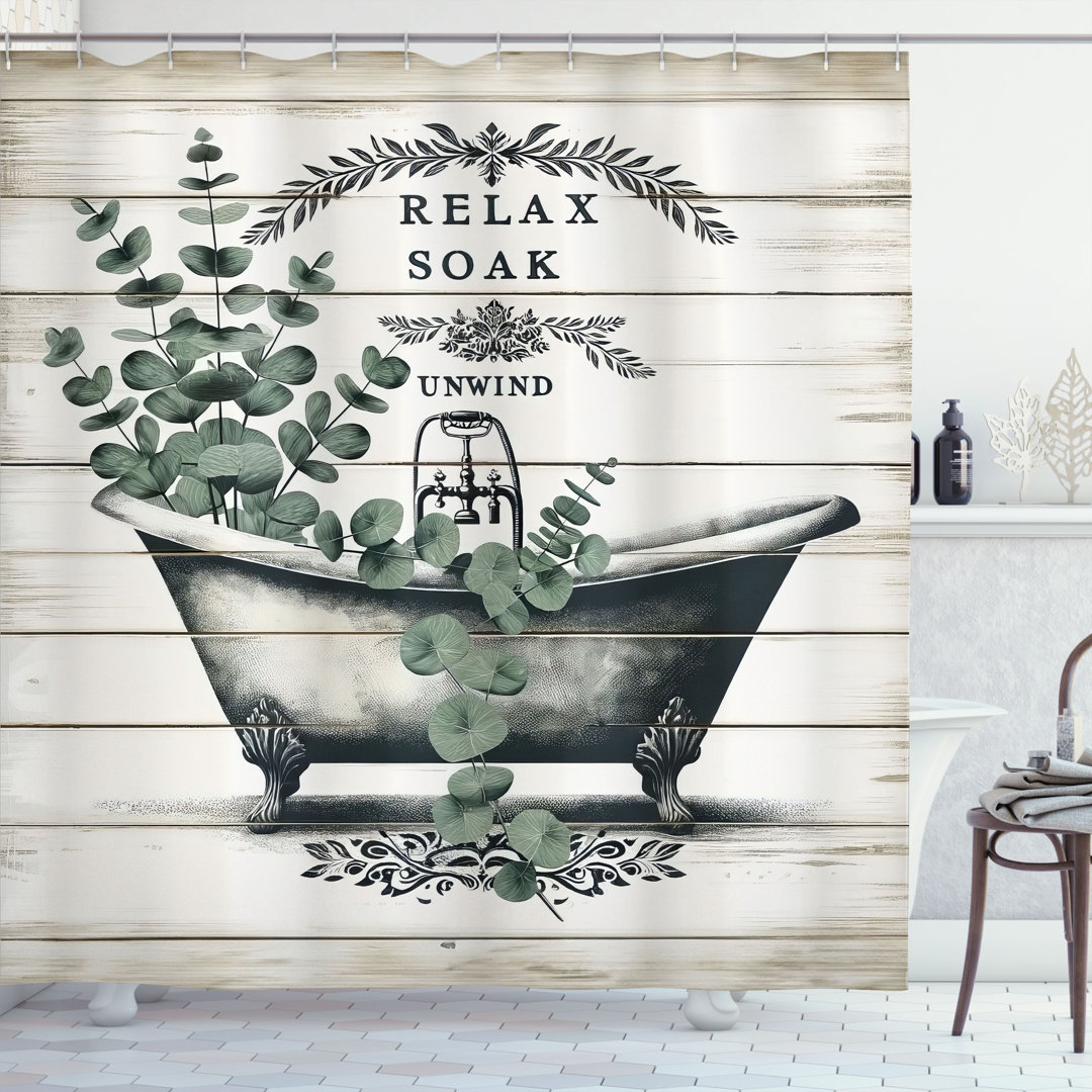 East Urban Home Farmhouse Shower Curtain Bathtub and Eucalyptus in Laurel Green Off White East Urban Home