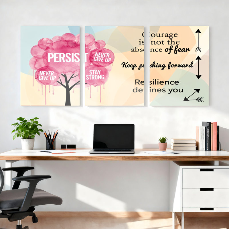 Ensemble de 3 tableaux muraux sur toile « Arbre de l'inspiration » avec citations motivantes, pour salon, chambre ou bureau.