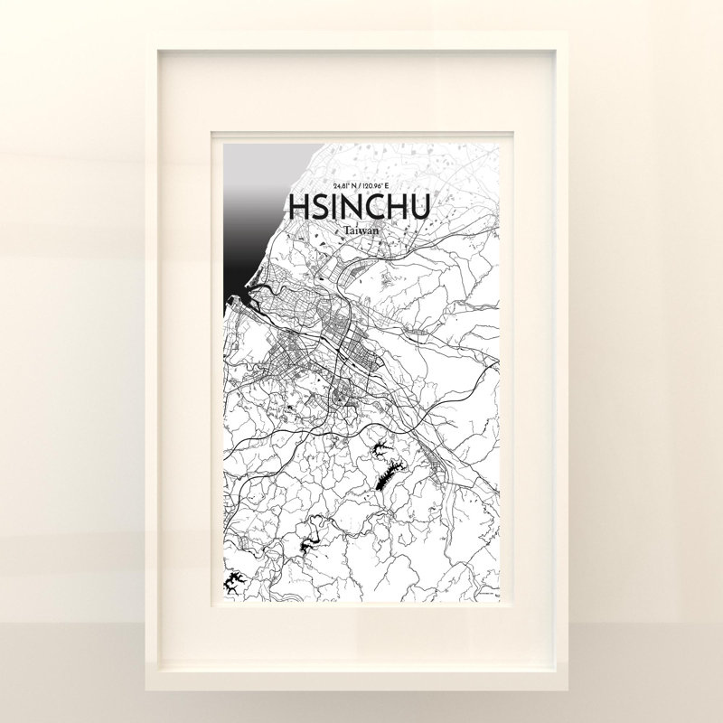 Hsinchu City Map In Ink - No Frame Print, 17cm H x 11cm W x 0.05cm D