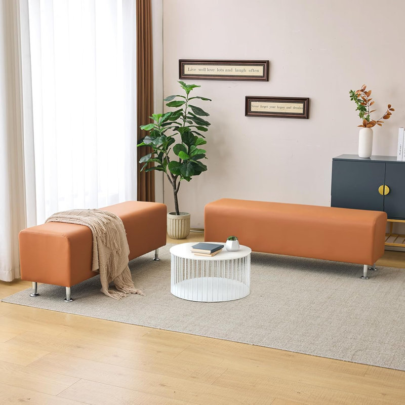 53.9" Waiting Room Bench Seating Office Benches, Brown