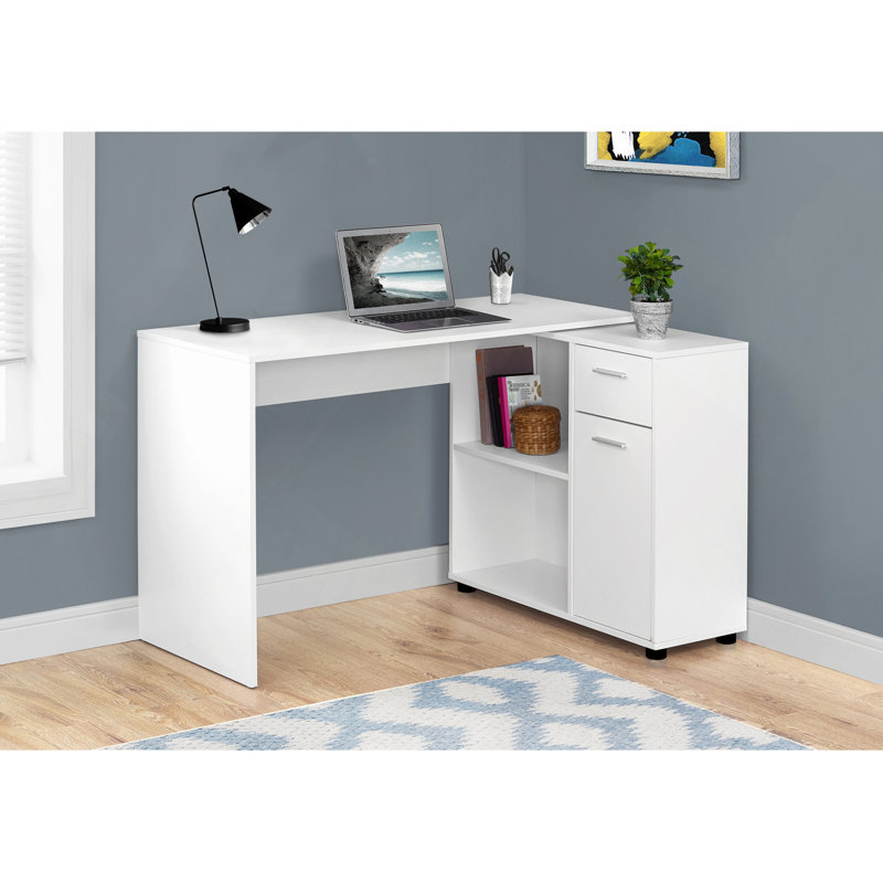Bureau d'ordinateur, bureau personnel, coin, tiroirs de rangement, L de 46 po, bureau, ordinateur portable, stratifié, contemporain, moderne