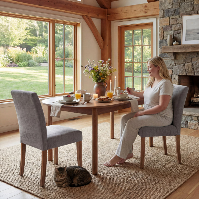 Upholstered Wood Dining Chair, Gray