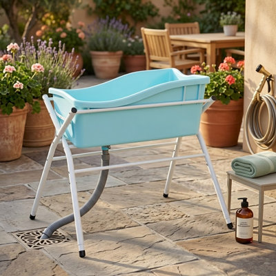 Elevated Foldable Dog Washing Station, Portable Bathing Tub for Shower & Grooming, 3 Adjustable Heights, for Small & Medium Dogs, Indoor/Outdoor, Patent Design