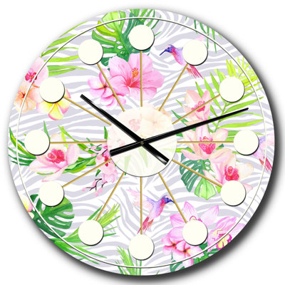 Tropical Botanicals and Flowers VI - Horloge murale moderne Mid-Century