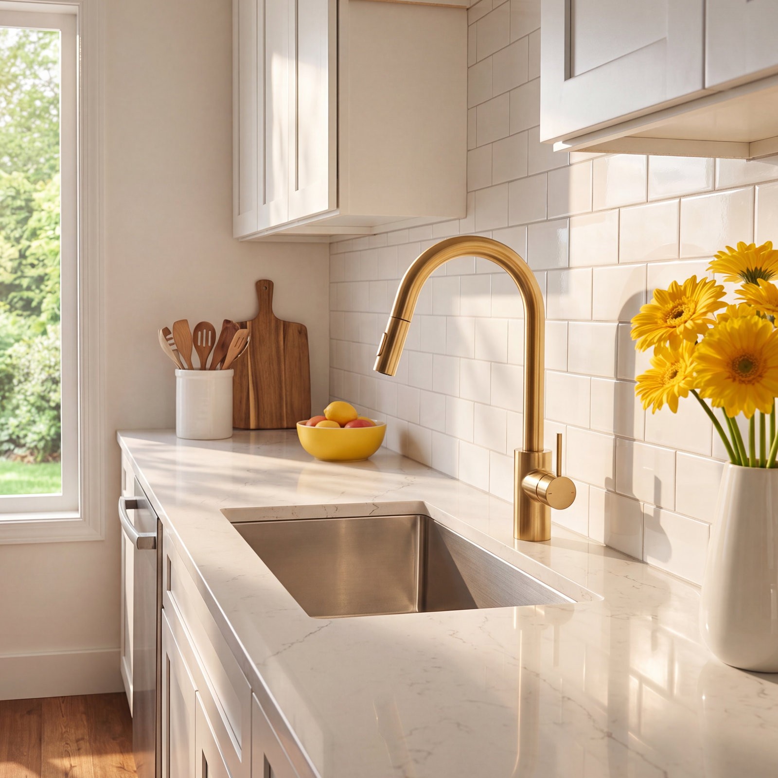 Pull-Down Kitchen Faucet with Accessories, Brushed Gold