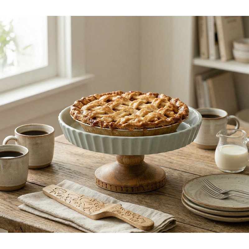 Upper Crust Ceramic Cake Stand with Server, Handcrafted Round Dessert Display Stand for Cakes, Tarts, Weddings, and Birthdays