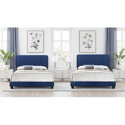 Ensemble de lit double en velours bleu marine Valletta