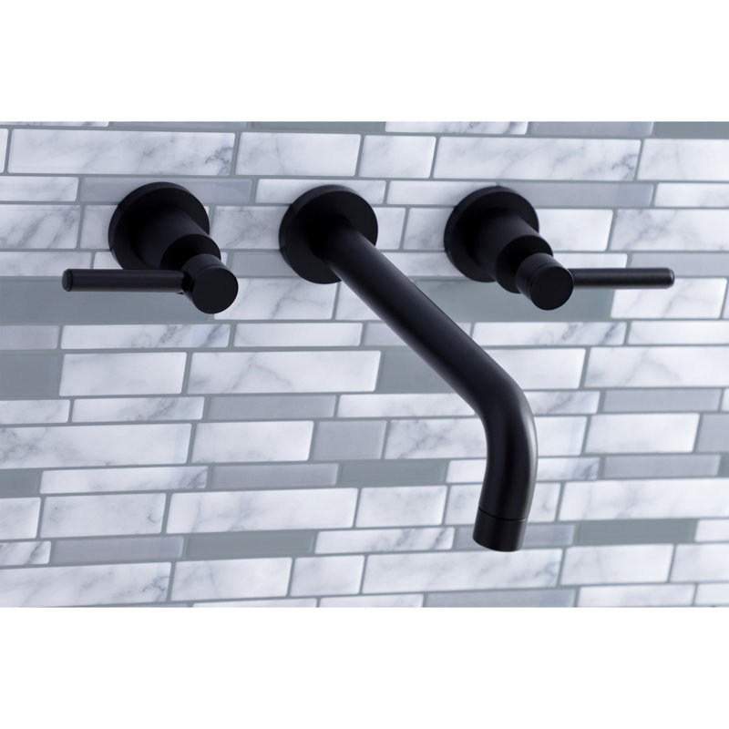 Kingston Brass Concord Two-Handle 3-Hole Wall Mount Roman Tub Faucet, Matte Black, Lever Handle