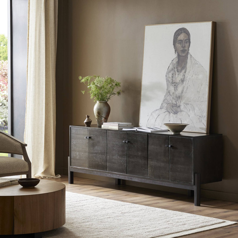 Reza Media Console, Worn Black Parawood