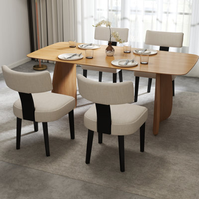 Dining Set, Mid-Century Modern Wooden Table & Upholstered Chair Set For Home, Kitchen, Dining Room