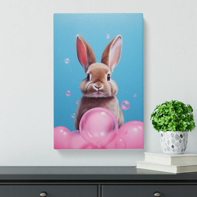 Rabbit Bubble Gum Painting - Wrapped Canvas