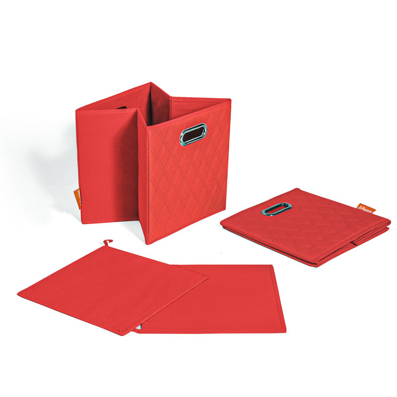 Jiaessentials Faux Leather Cube or Bin Set, 13" H x 13" W x 13" D, Red