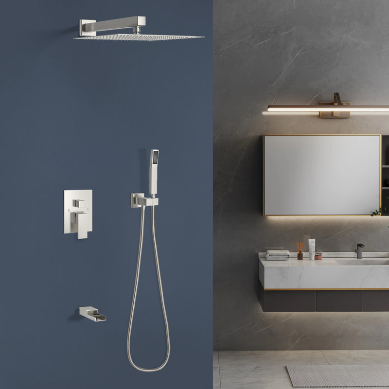 Système de douche carré mural de 10 pouces avec valve brute Topcraft, Nickel brossé