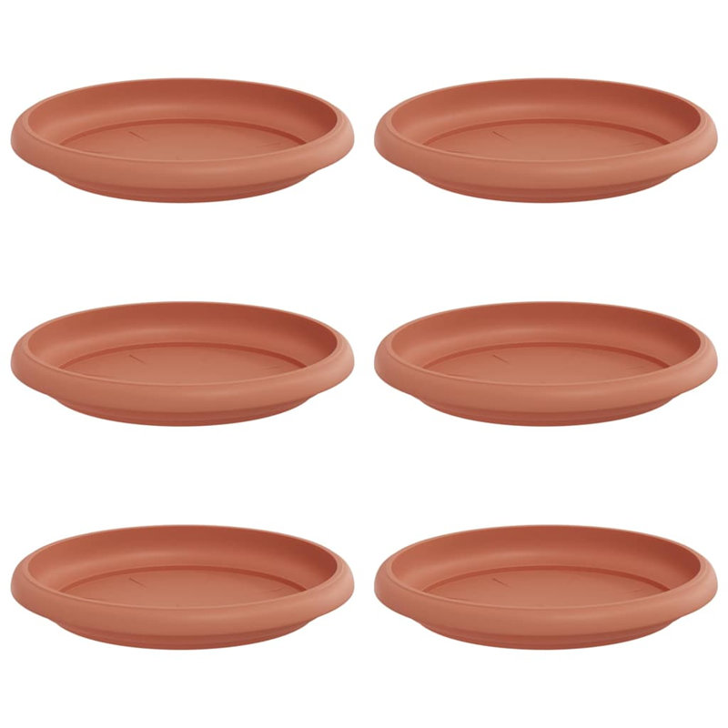 Round Flower Tray 6 Pcs Diameter 14 X 2 Cm Plastic, Brick Red