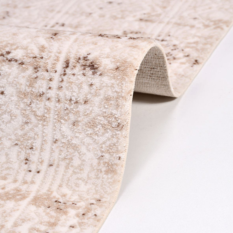Tapis moderne / abstrait crème lavable à la machine antidérapant, Rectangle 4 pi x 7 pi 3 po