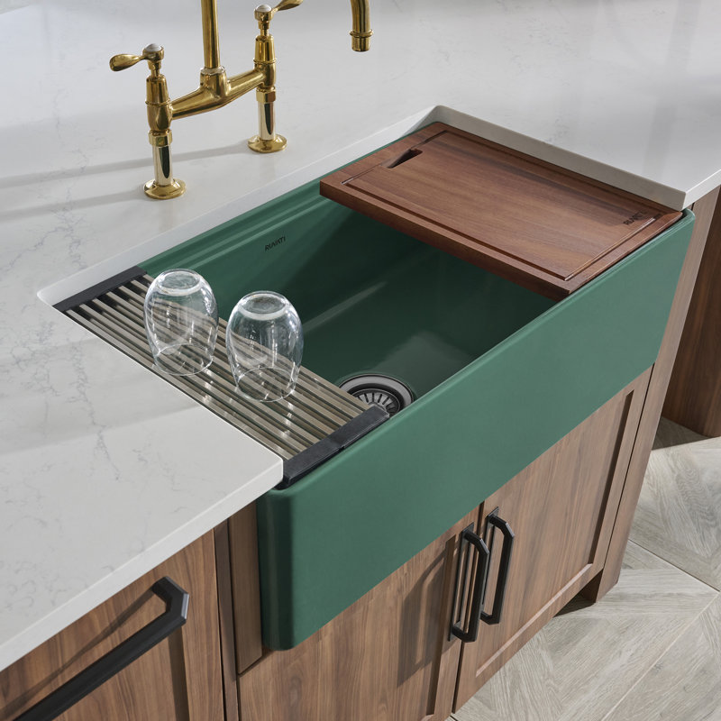 33'' L Double Bowl Fireclay Kitchen Sink, White